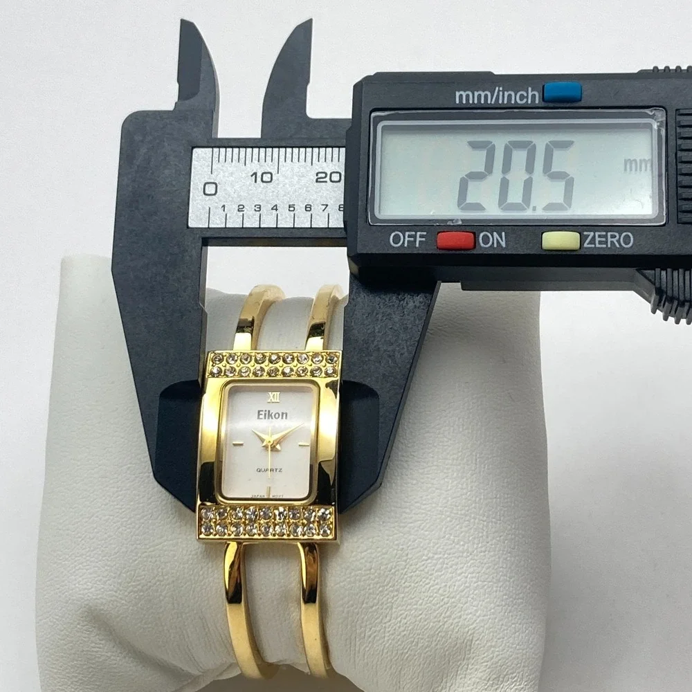 Eikon Women's Tank Watch Gold Tone Cuff Crystals Bling 21mm New Battery SMALL 6